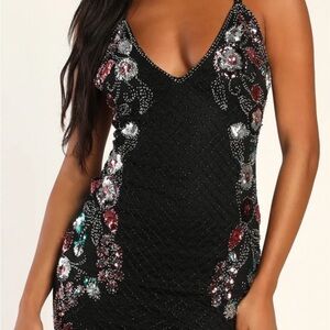 So gorgeous! Shining Entrance Black Beaded Sequin Bodycon Mini Dress